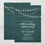 ラスティックウッド＆ストリングライト 25周年記念結婚式 招待状 (正面/裏面)