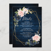 ラスティックウッド ネイビーブルー ブラッシュピンク ジオメトリック ウェディング エンクロージャーカード (正面/裏面)