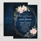 ラスティックウッド ネイビーブルー ブラッシュ ジオメトリック リハーサルディナー 招待状 (正面/裏面)