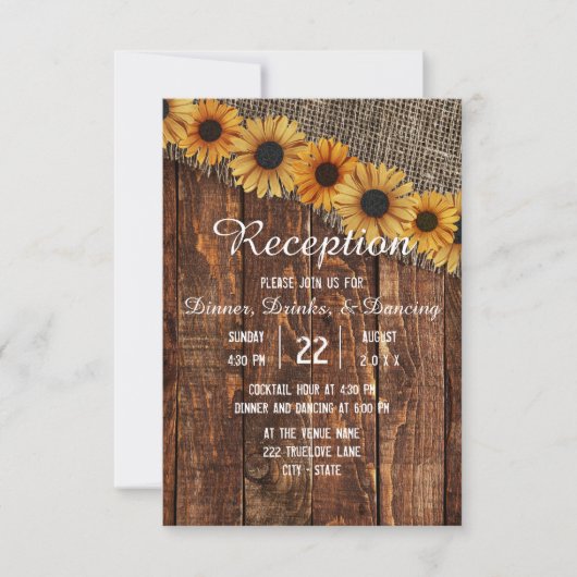 ラスティックウッド＆バーラップのひまわりウェディングレセプション 招待状 (正面)