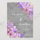 ラスティックウッド パープルフラワー ウェディング招待状 招待状 (正面/裏面)