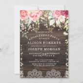 ラスティックウッド フローラル ストリング ライト 婚約 招待状 (正面)