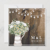 ラスティックウッド ホワイトフラワー ストリングライト ウェディング 招待状 (裏面)