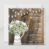 ラスティックウッド ホワイトフラワー ストリングライト ウェディング 招待状 (正面)