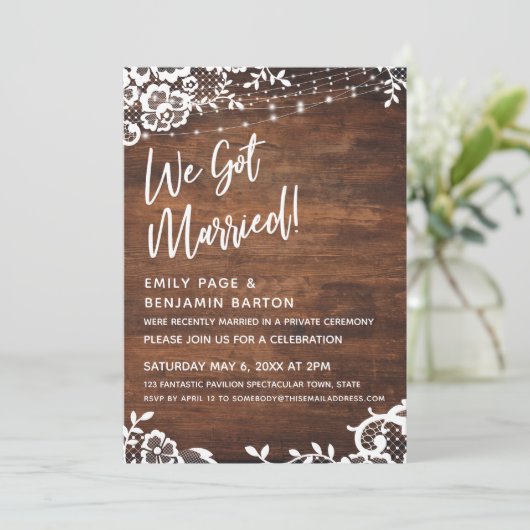 ラスティックウッド・ライト&レース 私たち結婚しましたイベント 招待状 (スタンド正面)