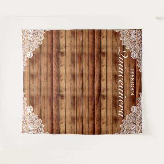 ラスティックウッド&レースのキンセアニエラ写真背景 タペストリー (正面(横))