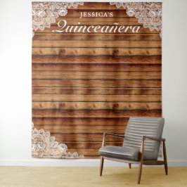 ラスティックウッド＆レースのキンセアニエラ写真背景 タペストリー