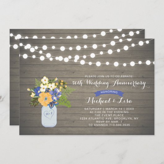ラスティックウッド 50周年 結婚記念日 招待状 (正面/裏面)