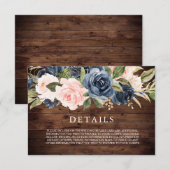 ラスティックエレガント ネイビー & ブラッシュ ウェディング詳細カード 出欠カード (正面/裏面)