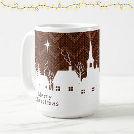 ラスティックオレンジのクリスマスビレッジシェブロンニット  コーヒーマグカップ