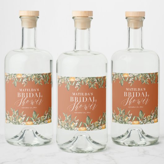 ラスティックオレンジシトラスボタニカルブライダルシャワーパーティー リキュールボトルラベル (ボトル)