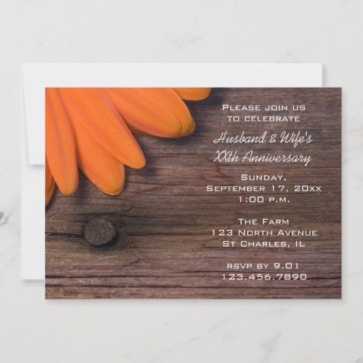ラスティックオレンジデイジーウェディングアニバーサリーパーティー 招待状 (正面)