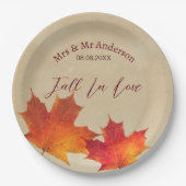 ラスティックオレンジ秋の愛の葉 オータムウェディング ペーパープレート (正面)
