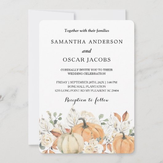 ラスティックオータムウェディング | 水彩のカボチャ 招待状 (正面)