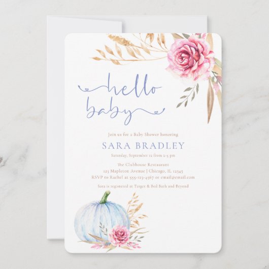 ラスティックオータムボホー パンプキン ベイビーボーイ シャワー 招待状 (正面)