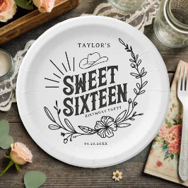 ラスティックカウガールフラワーSweet Sixteen誕生日パーティー ペーパープレート