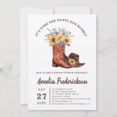 ラスティックカウガールブーツとバブルリーなブライズシャワー 招待状 (正面)