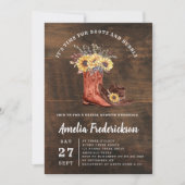 ラスティックカウガールブーツとバブルリーのブライズシャワー 招待状 (正面)