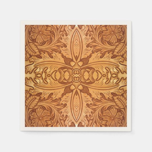 ラスティックカウボーイブラウン本革カントリーウェスタンパーティー スタンダードカクテルナプキン (正面)