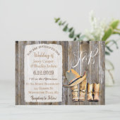 ラスティックカウボーイブーツとレースのウェディング 招待状 (スタンド正面)