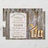 ラスティックカウボーイブーツとレースのウェディング 招待状 (正面/裏面)