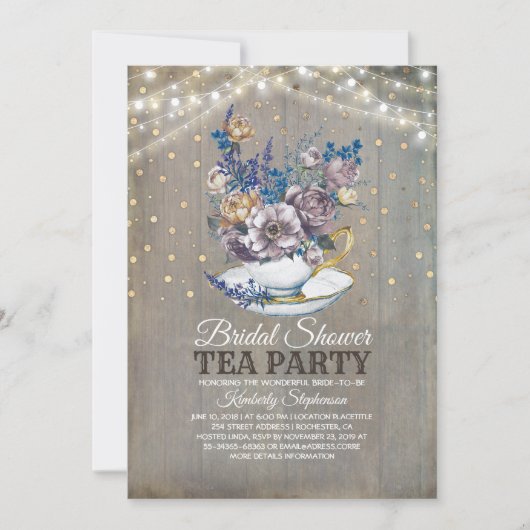 ラスティックカントリーのウェディングシャワーティーパーティー 招待状 (正面)