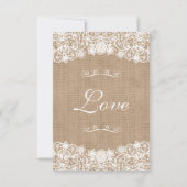 ラスティックカントリーの Burlapレース ウェディングアナウンス 招待状 (裏面)