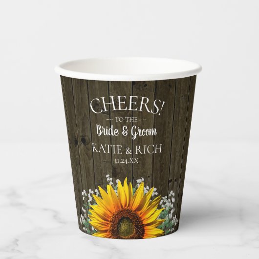 ラスティックカントリーひまわりウェディング 紙コップ (正面)