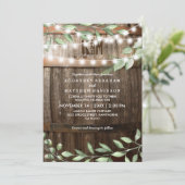 ラスティックカントリーウェディング | 緑のストリングライト 招待状 (スタンド正面)