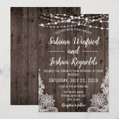 ラスティックカントリーウッドストリングライトレースウェディング 招待状 (正面/裏面)