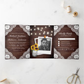 ラスティックカントリーウッドレースストリングライトウェディング 三つ折り招待状 (内部)