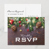 ラスティックカントリークリスマスホリデーウィンターRSVP インビテーションポストカード (正面/裏面)