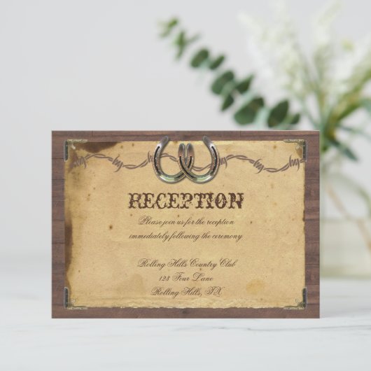 ラスティックカントリー ホースシューズ ウェディング レセプション エンクロージャーカード (スタンド正面)