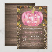 ラスティックガール パンプキン オータム ベイビーシャワー ゴールド グリッター 招待状 (正面/裏面)