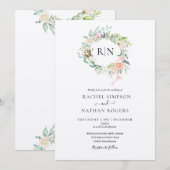 ラスティッククラフトのモノグラムローズフラワーの結婚式 招待状 (正面/裏面)