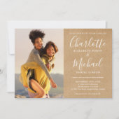 ラスティッククラフトシックなサイン入り写真の結婚式 招待状 (正面)