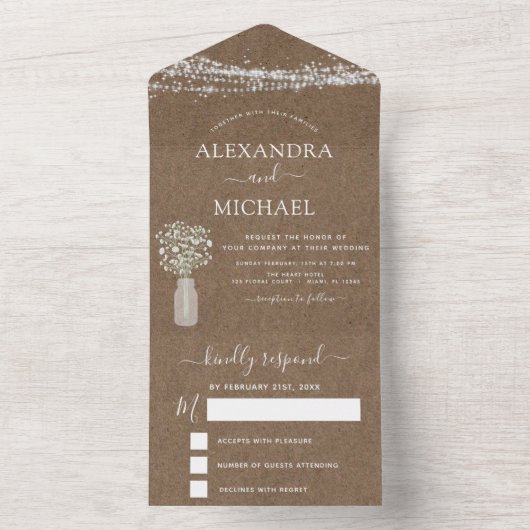 ラスティッククラフトファームハウスベイビーズブレスウェディング オールインワン招待状 (内側)