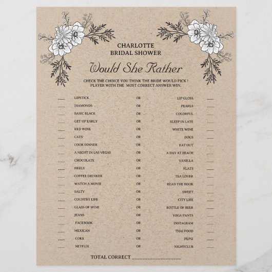 ラスティッククラフト ウェディングシャワーゲーム 彼女はどちらかというと チラシ (正面)
