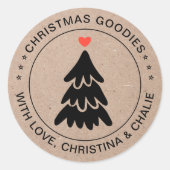 ラスティッククリスマスグッズハート名入れ ラウンドシール (正面)