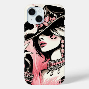 ラスティックグラマカントリーガールピンクスパークルカウハイドプリント iPhone 15ケース