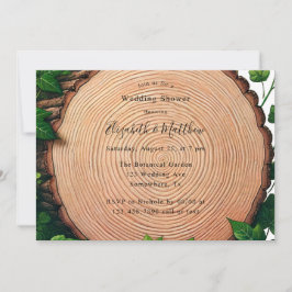 ラスティックグリーンとウッドスライスのウェディングシャワー 招待状