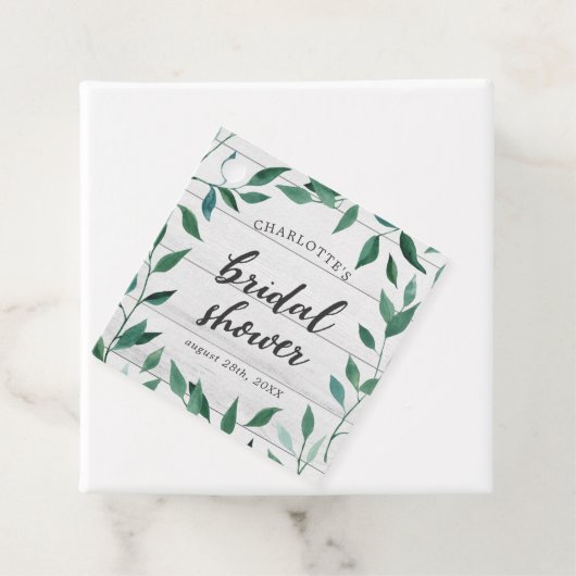 ラスティックグリーンのブライダルシャワー フェイバータグ (インサイチュ)