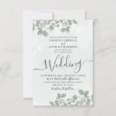 ラスティックグリーンのユーカリ水彩ウェディング 招待状 (正面)