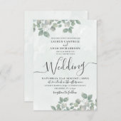ラスティックグリーンのユーカリ水彩ウェディング 招待状 (正面/裏面)