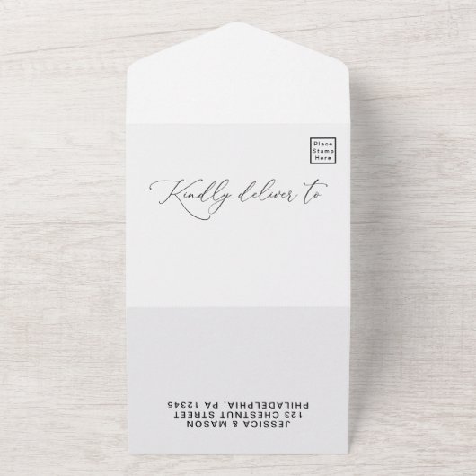 ラスティックグリーンネリーオリーブウェディング オールインワン招待状 (外側)