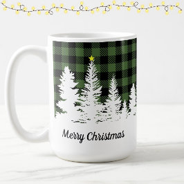 ラスティックグリーンバッファローチェックの森 メリークリスマス コーヒーマグカップ