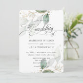 ラスティックグリーンフォリアジュ ゴールドカリグラフィーウェディング 招待状 (スタンド正面)