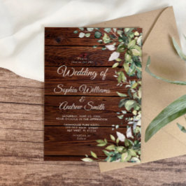 ラスティックグリーンフローラルウッドウェディング 招待状