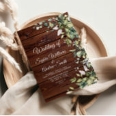 ラスティックグリーンフローラルウッドウェディング 招待状