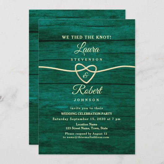 ラスティックグリーンロープハートウェディングレセプション 招待状 (正面/裏面)